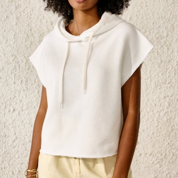 Bellerose Filie Cotton White Fringe Hem Hooded Sweatshirt Size 1 - Picture 1 of 16